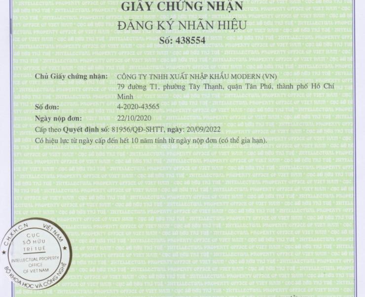 GIẤY CHỨNG NHẬN CỤC SỞ HỮU TRÍ TUỆ