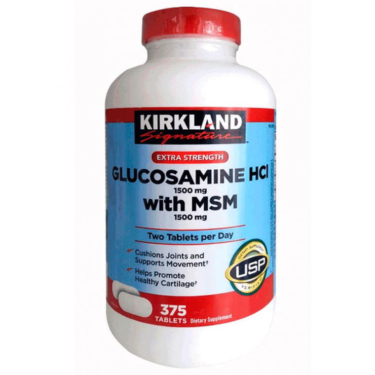 Glucosamine HCL 1500mg Kirkland With MSM 1500mg Hộp 375 Viên, Nắp Đỏ